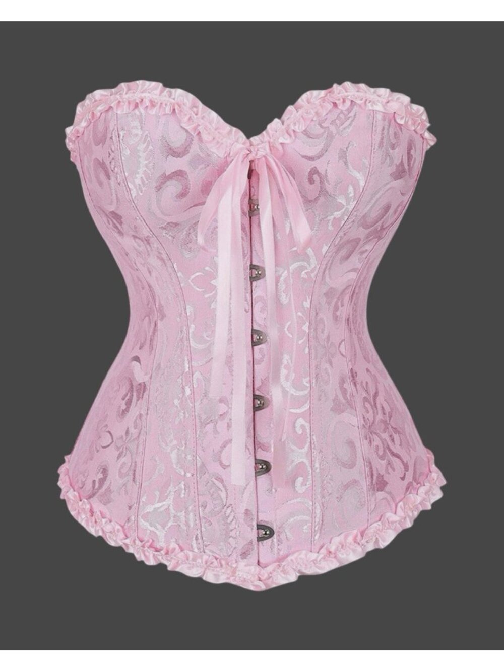 Lady Jacquard Floral Bustier Overbust Corset Top Lace Up Ruffle Steampunk Gothic